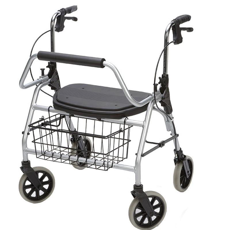 Andador Rollator de aluminio plegable "Maxi Rollator L" con asiento, respaldo, cesta y soporte bastones - Ortocasa Ortopedia